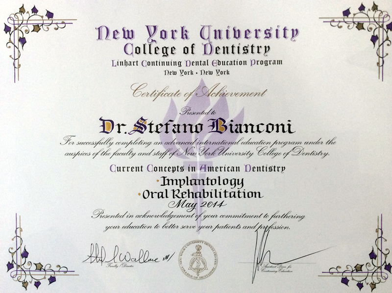 Il Dr Bianconi ottiene il Certificate of Achievement della New York
